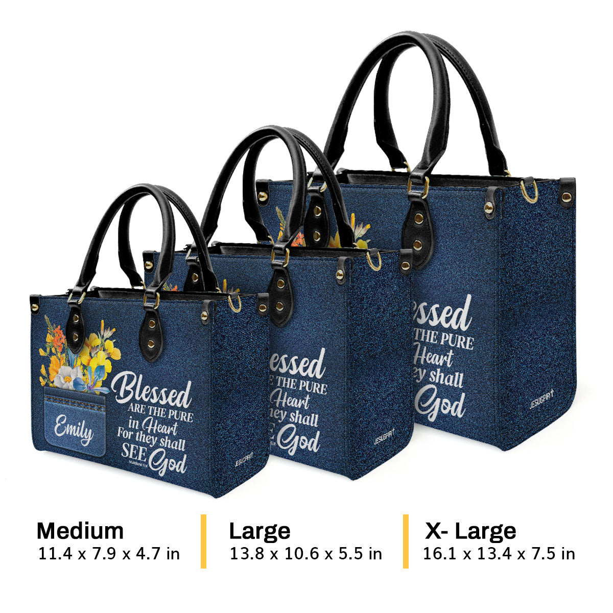 Jesuspirit | Personalized Leather Handbag With Handle | Blessed Are The Pure In Heart | Matthew 5:8 | Spiritual Gifts For Christian Women LHBHN677