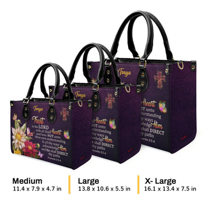 Jesuspirit | Proverbs 3:5-6 | Trust In The Lord With All Thine Heart | Flower And Cross | Personalized Leather Handbag LHBM677