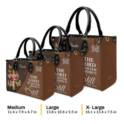 The Lord Will Fight For Me - Personalized Floral Cross Leather Handbag NUH298