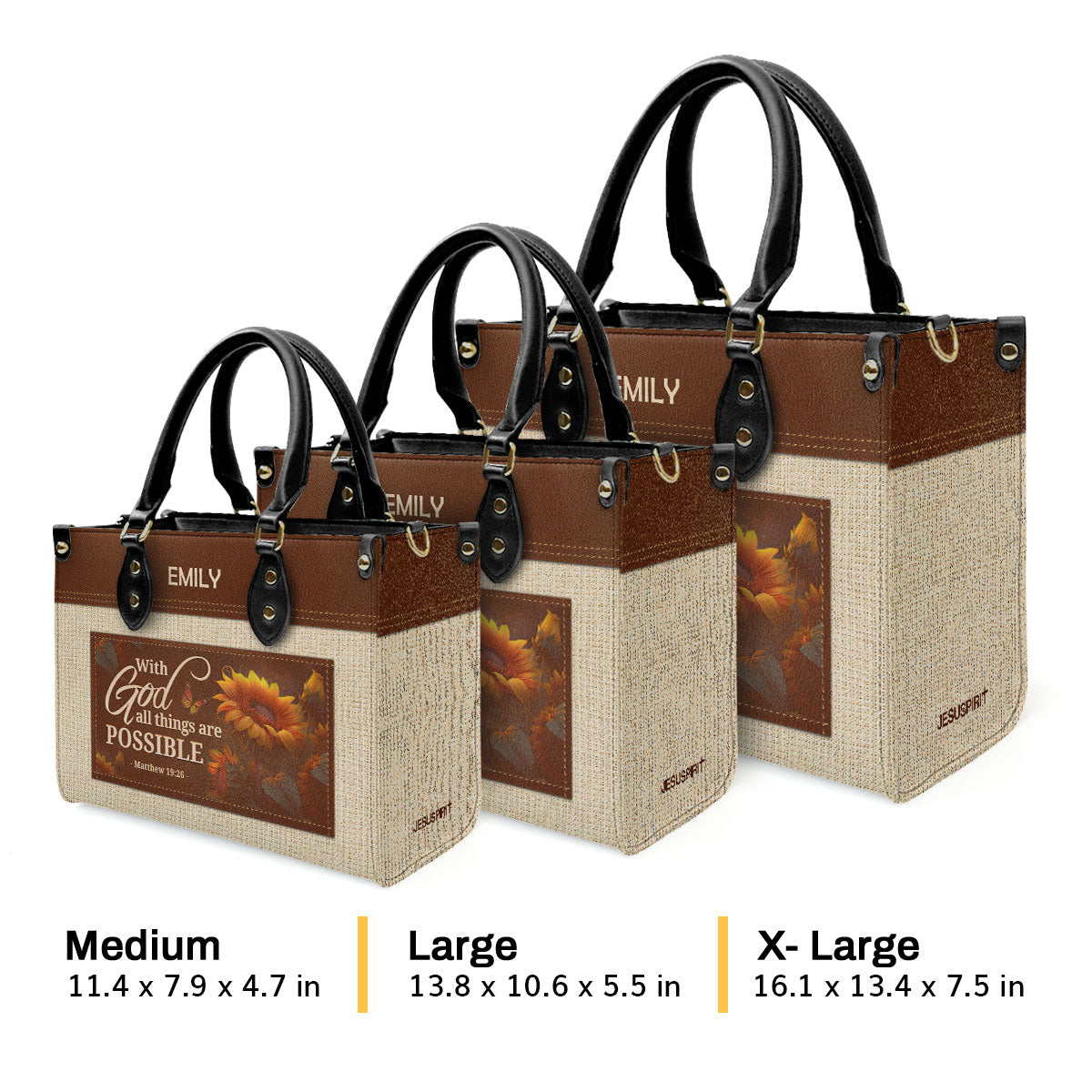 Jesuspirit | Personalized Leather Handbag With Zipper | With God All Things Are Possible LHBM786