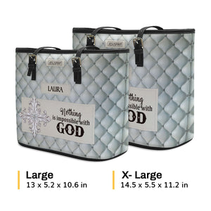 Beautiful Cross Large Leather Tote Bag - Nothing Is Impossible With God HH363