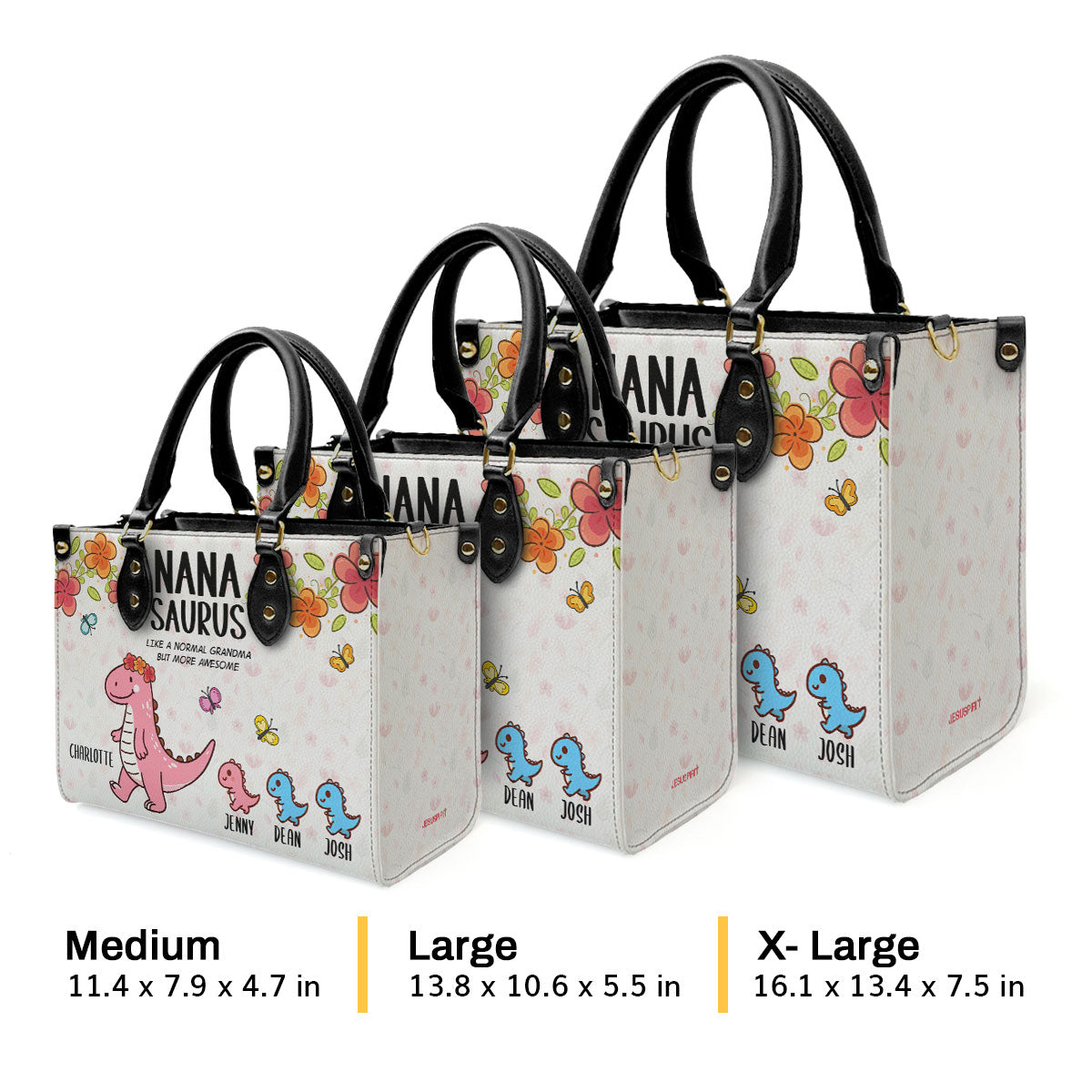 Nanasaurus | Personalized Leather Handbag With Zipper LHBHN03