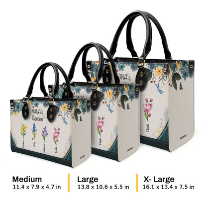 Grandma's Garden | Personalized Leather Handbag With Zipper LHBHN04