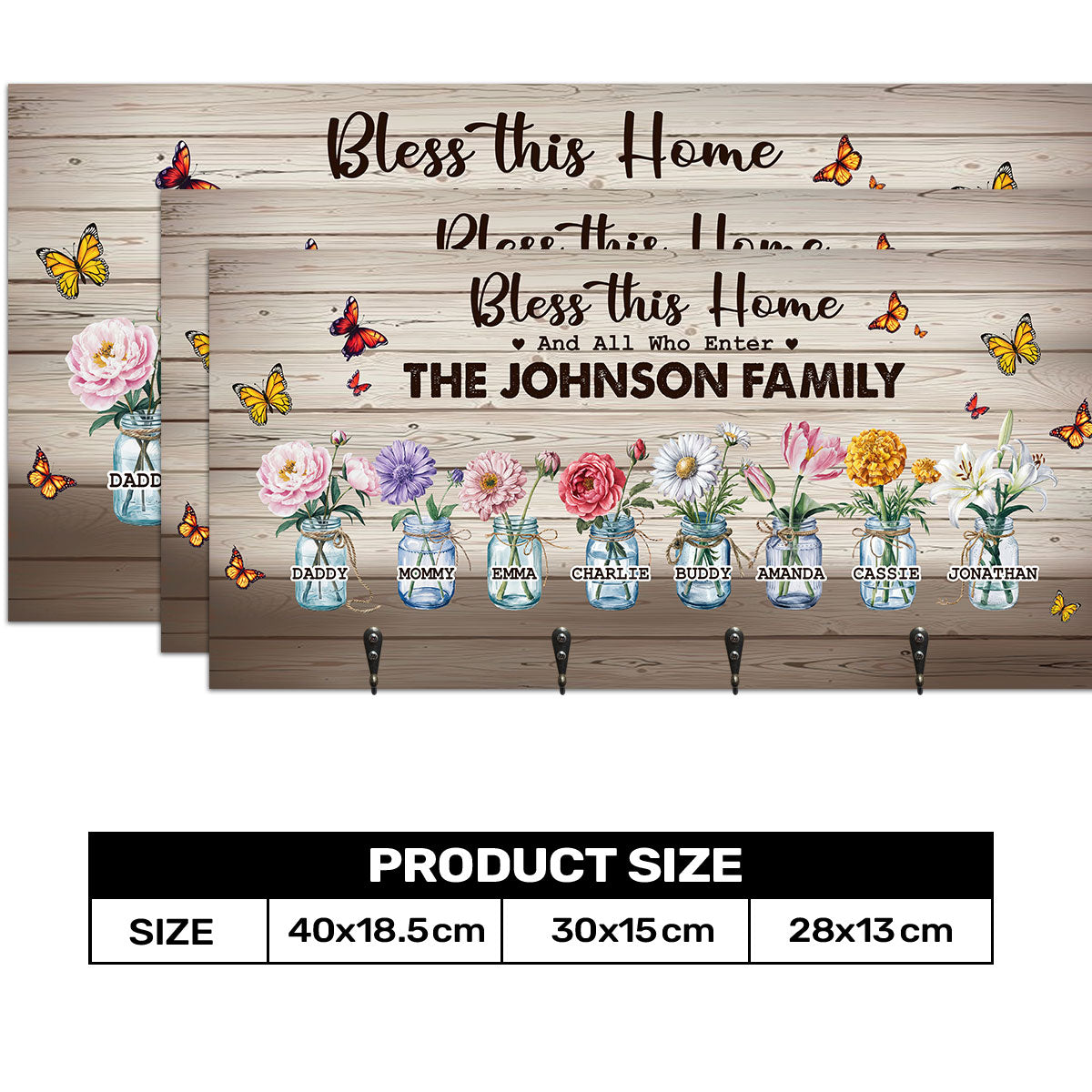 Bless This Home Flowers | Personalized Key Holder JSUWKHCSHLT1794L