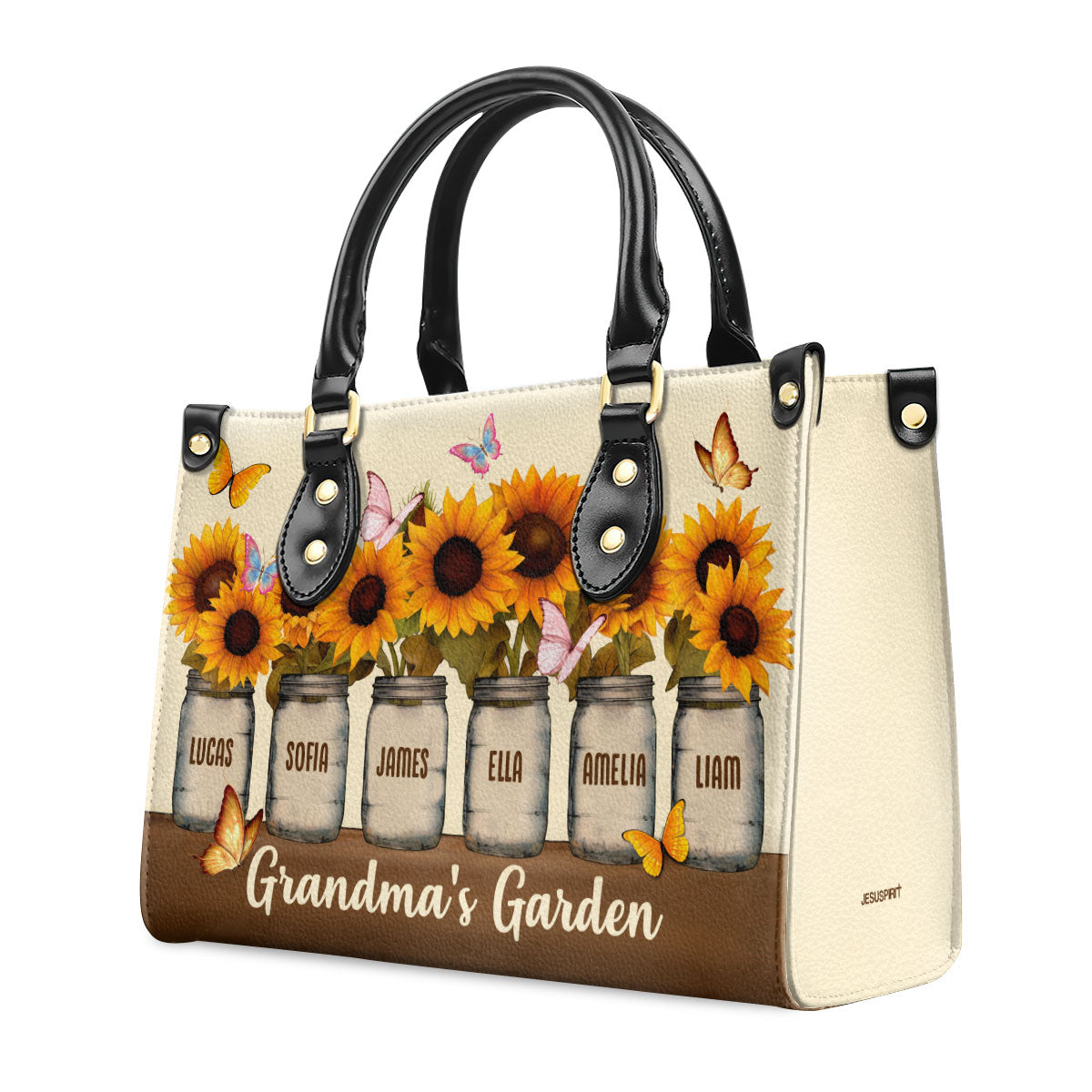 Grandma's Garden | Personalized Leather Handbag With Zipper LHBH836
