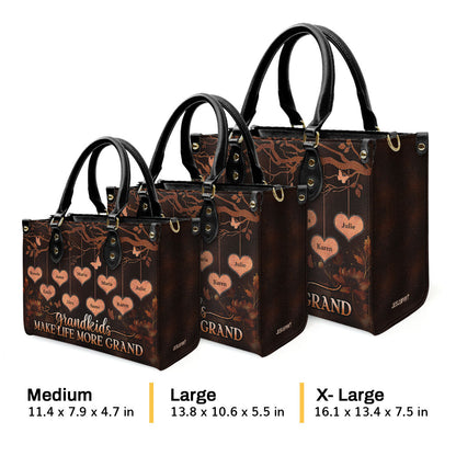 Grandkids Make Life More Grand | Personalized Leather Handbag With Zipper LHBM799