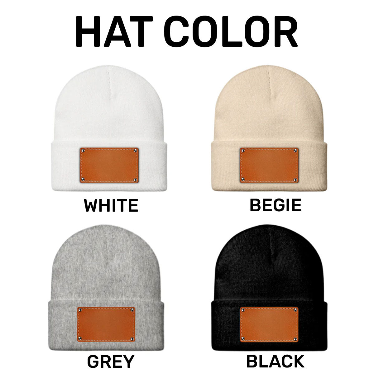 Kid's Name | Personalized Leather Knitted Beanie JSLKBPT1943M