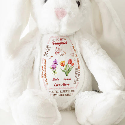 To My Daughter Granddaughter Birth Month Flowers | Personalized Stuffed Bunny