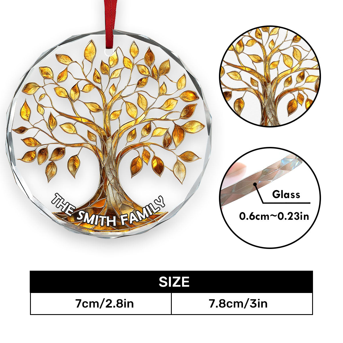 Family Tree Of Life | Personalized 1-Side Round Glass Ornament JSURGOPHLL2717TA