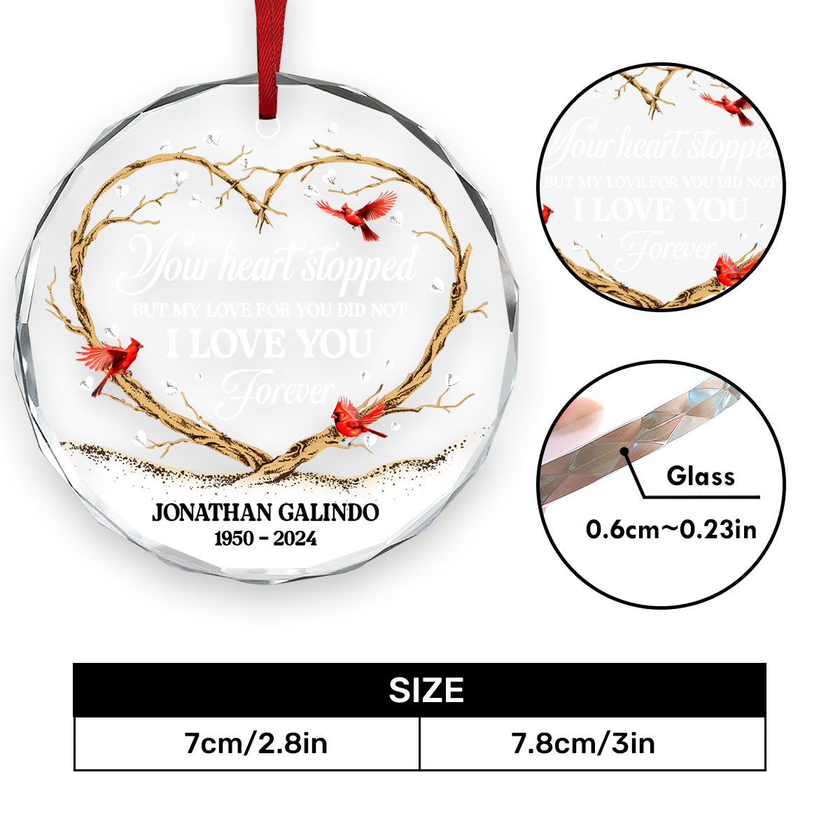 I Love You Forever | Personalized 1-Side Round Glass Ornament