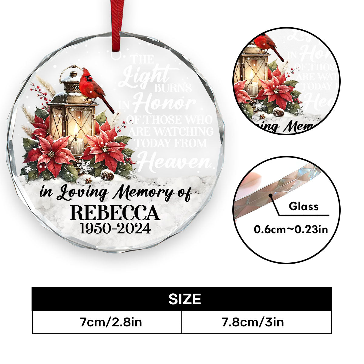 In Loving Memory | Personalized 1-Side Round Glass Ornament JSURGOPPN2671L