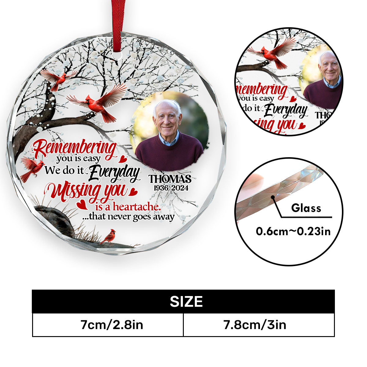 Missing You Is A Heartache That Never Goes Away | Personalized 1-Side Round Glass Ornament JSURGOPPPA2402T