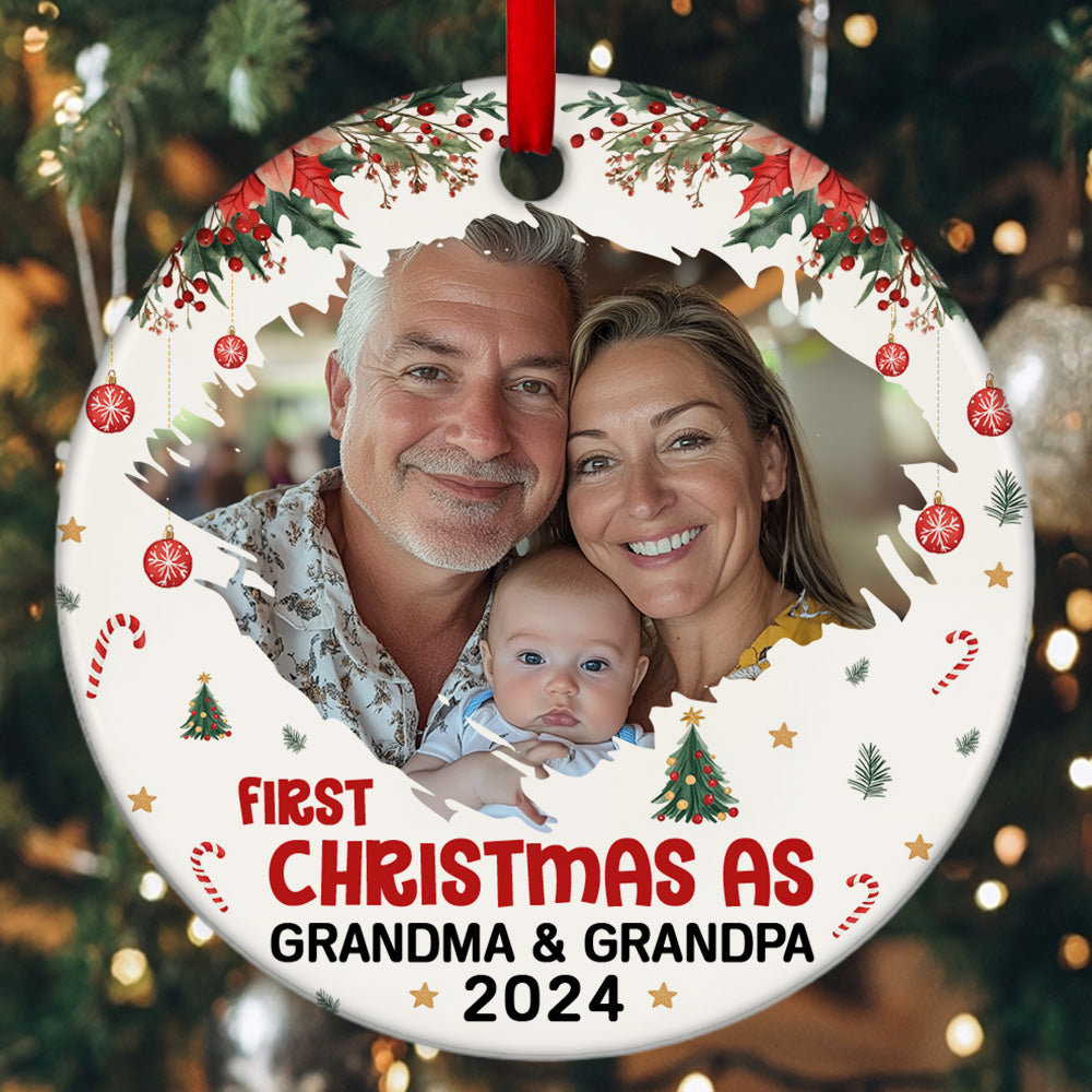 First Christmas As Grandma Grandpa - Personalized Round Shaped Ceramic Ornament JSRSCOHLPA2700TA