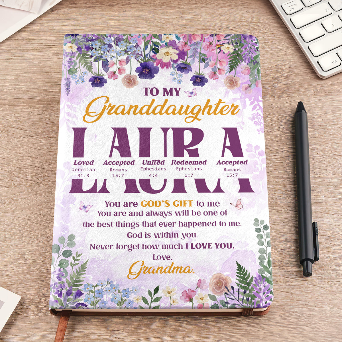 To My Granddaughter You Are God's Gift To Me | Personalized Leather Cover Notebook