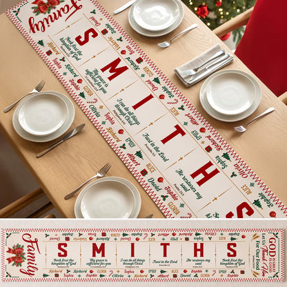 Custom Family Name Bible Verse Christmas | Personalized Table Runner