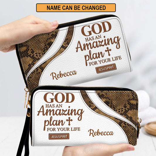 Special Personalized Cross Clutch Purse - God Has An Amazing Plan For Your Life CP31