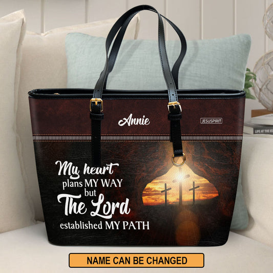 Special Personalized Large Leather Tote Bag - The Lord Established My Path HM424