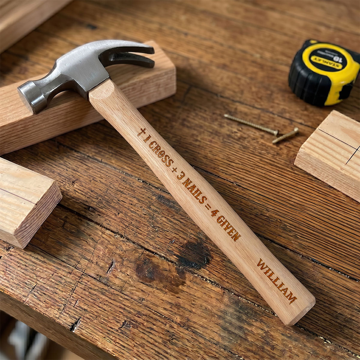 1 Cross 3 Nails 4 Given | Personalized Wooden Hammer