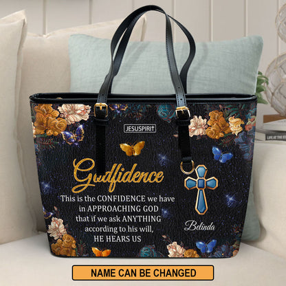 Awesome Personalized Large Leather Tote Bag - This Is The Confidence We Have In Approaching God NUM398
