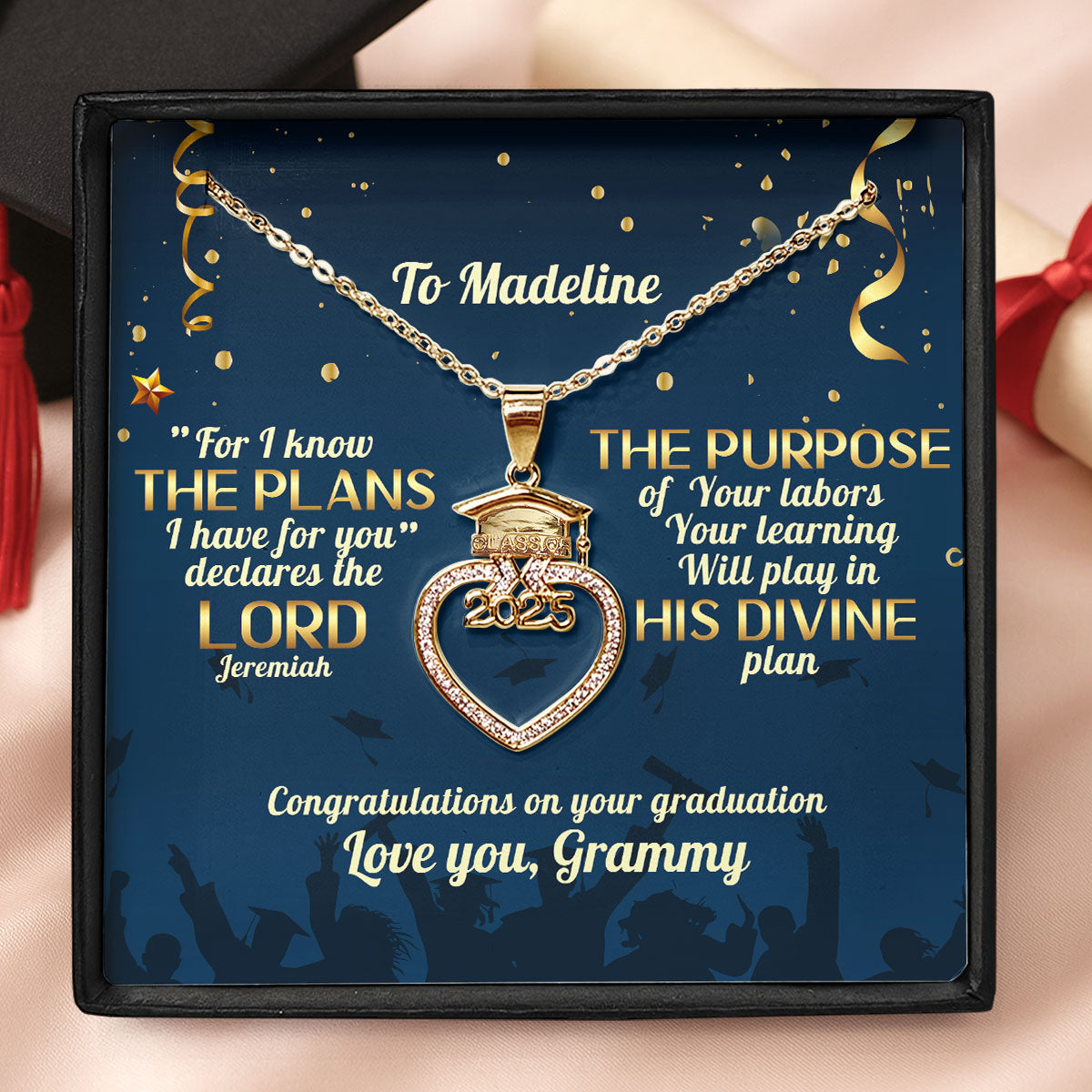 For I Know The Plans I Have For You | Personalized Grad Cap Heart Necklace With Box&Card