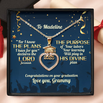 For I Know The Plans I Have For You | Personalized Grad Cap Heart Necklace With Box&Card