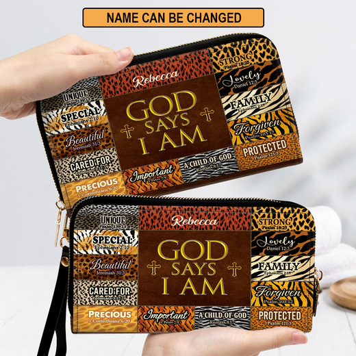 Jesuspirit | Personalized Leather Clutch Purse With Wristlet Strap Handle | Spiritual Gifts For Christian Women | God Says  I Am Unique CPM724