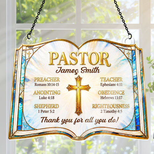 Pastor Gift Stained Glass Suncatcher | Personalized Acrylic Suncatcher