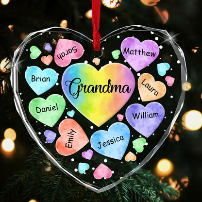 Grandkids Hearts | Personalized Heart Shaped Glass Ornament JSHGOPN2667T