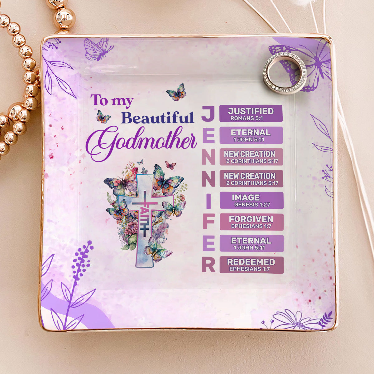 To My Beautiful GodMother | Personalized Ceramic Ring Dish Square