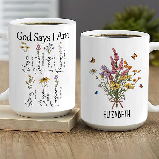 God Says I Am | Personalized White Ceramic Mug