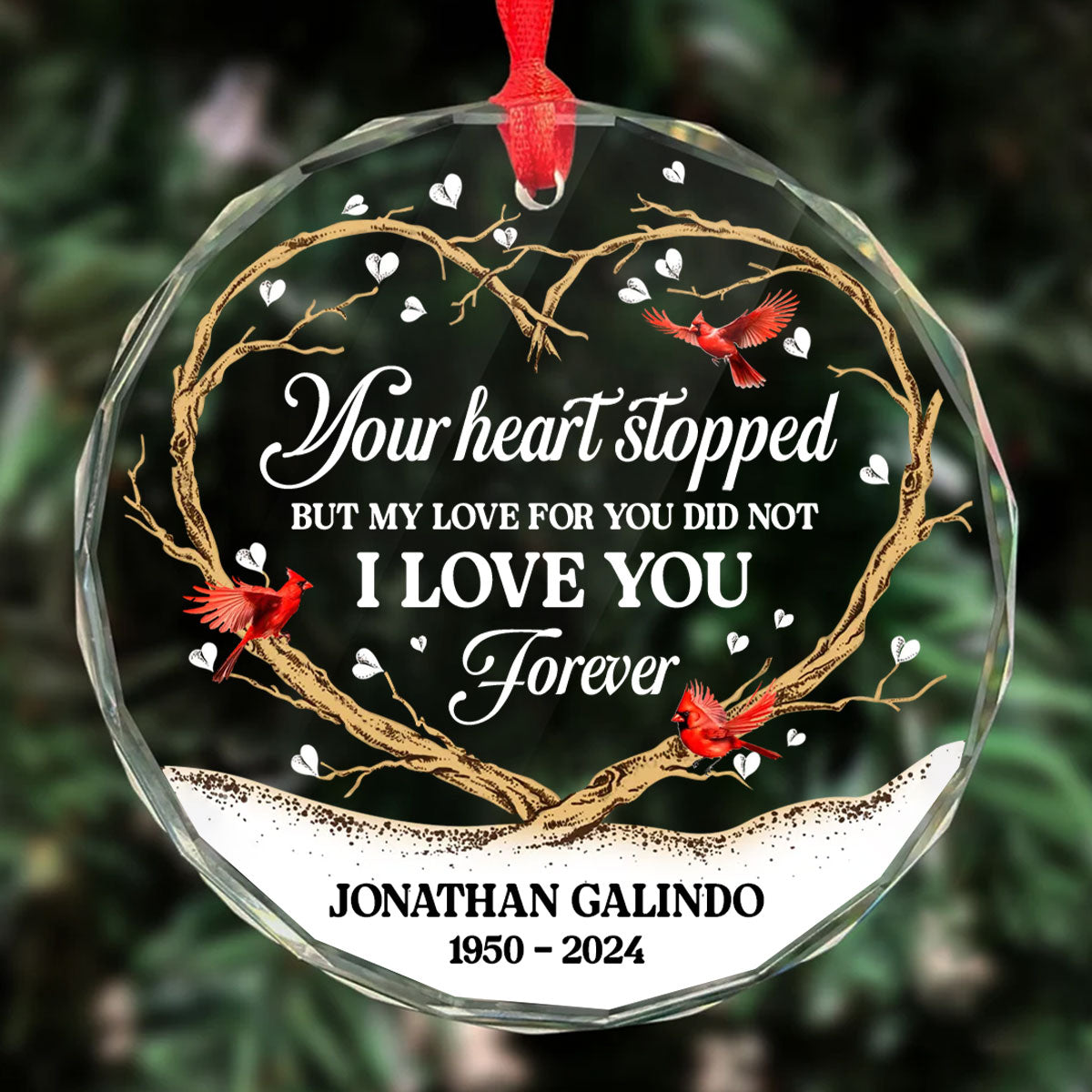 I Love You Forever | Personalized 1-Side Round Glass Ornament