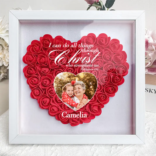 I Can Do All Things Through Christ Who Strengthens Me  | Personalized Heart Flower Shadow Box