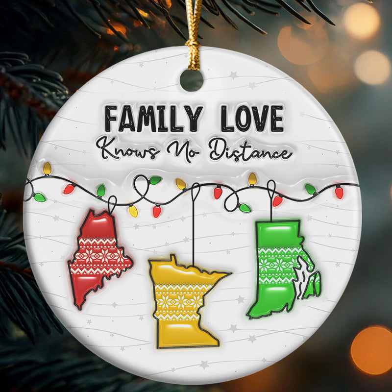 Family Love Knows No Distance | Personalized Round Shaped Ceramic Ornament
