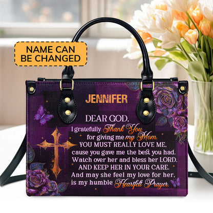 Jesuspirit | Personalized Leather Handbag With Zipper | I Gratefully For Giving Me My Mom LHBM788