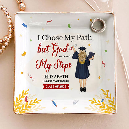 I Chose My Path But God Ordered My Steps | Personalized Ceramic Ring Dish Square