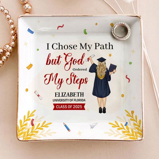 I Chose My Path But God Ordered My Steps | Personalized Ceramic Ring Dish Square