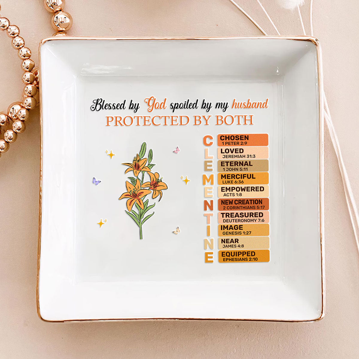 Blessed By God Spoiled By My Husband Protected By Both | Personalized Jewelry Dish