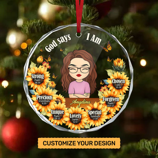 God Says I Am | Personalized 1-Side Round Glass Ornament JSURGOPPH1649D