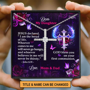 Sweet Personalized CZ Cross - God Bless You On Your First Communion CNNAM05