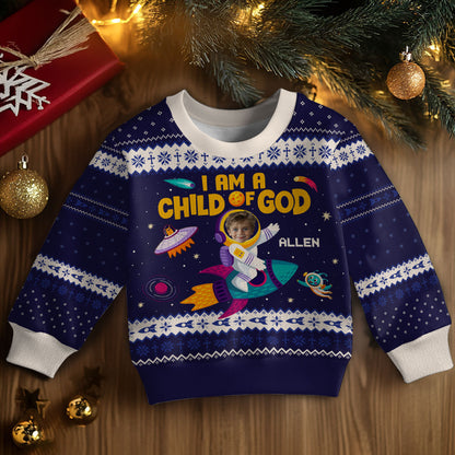 I Am A Child Of God | Personalized Kid Wool Sweater JSKWSPH1997T