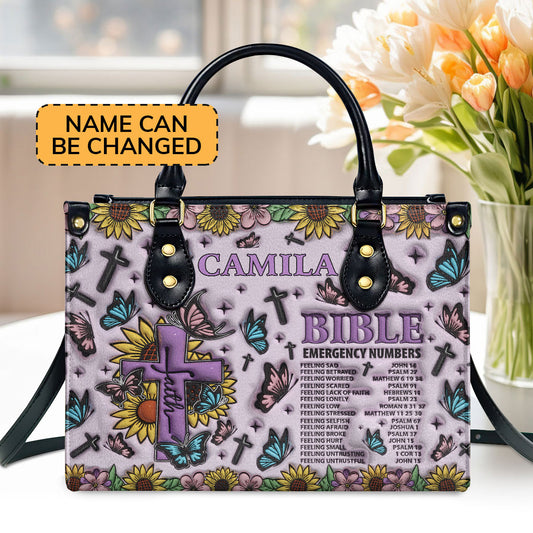 Bible Emergency Numbers | Personalized Leather Handbag JSLHBHA14