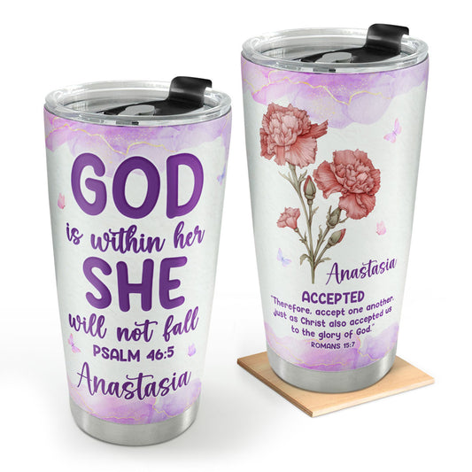 God Is Within Her She Will Not Fall | Personalized Stainless Steel Tumbler