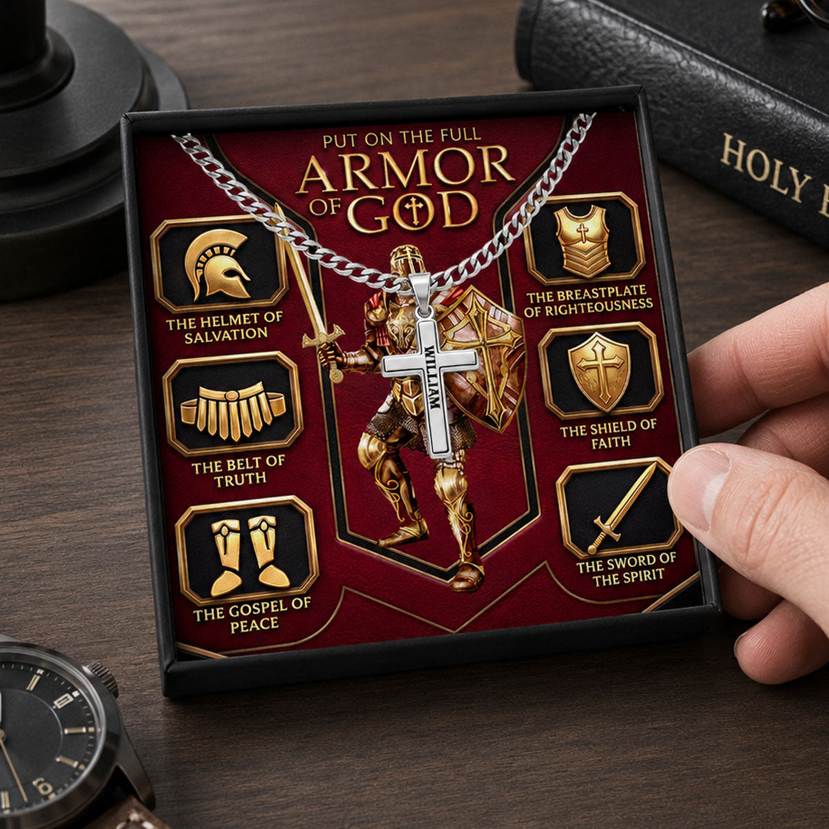Gift For Men - Put On The Full Armor Of God - Personalized Cross Link ...