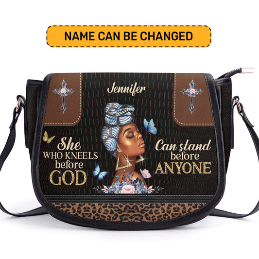 She Who Kneels Before God - Personalized Leather Saddle Bag NUM484