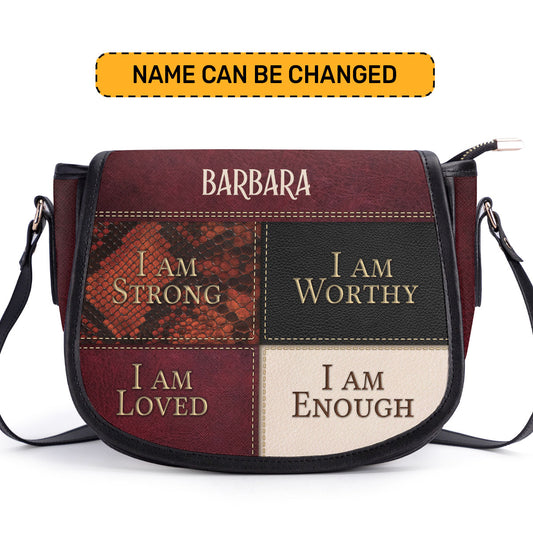 I Am Strong - Personalized Leather Saddle Bag NUHN282