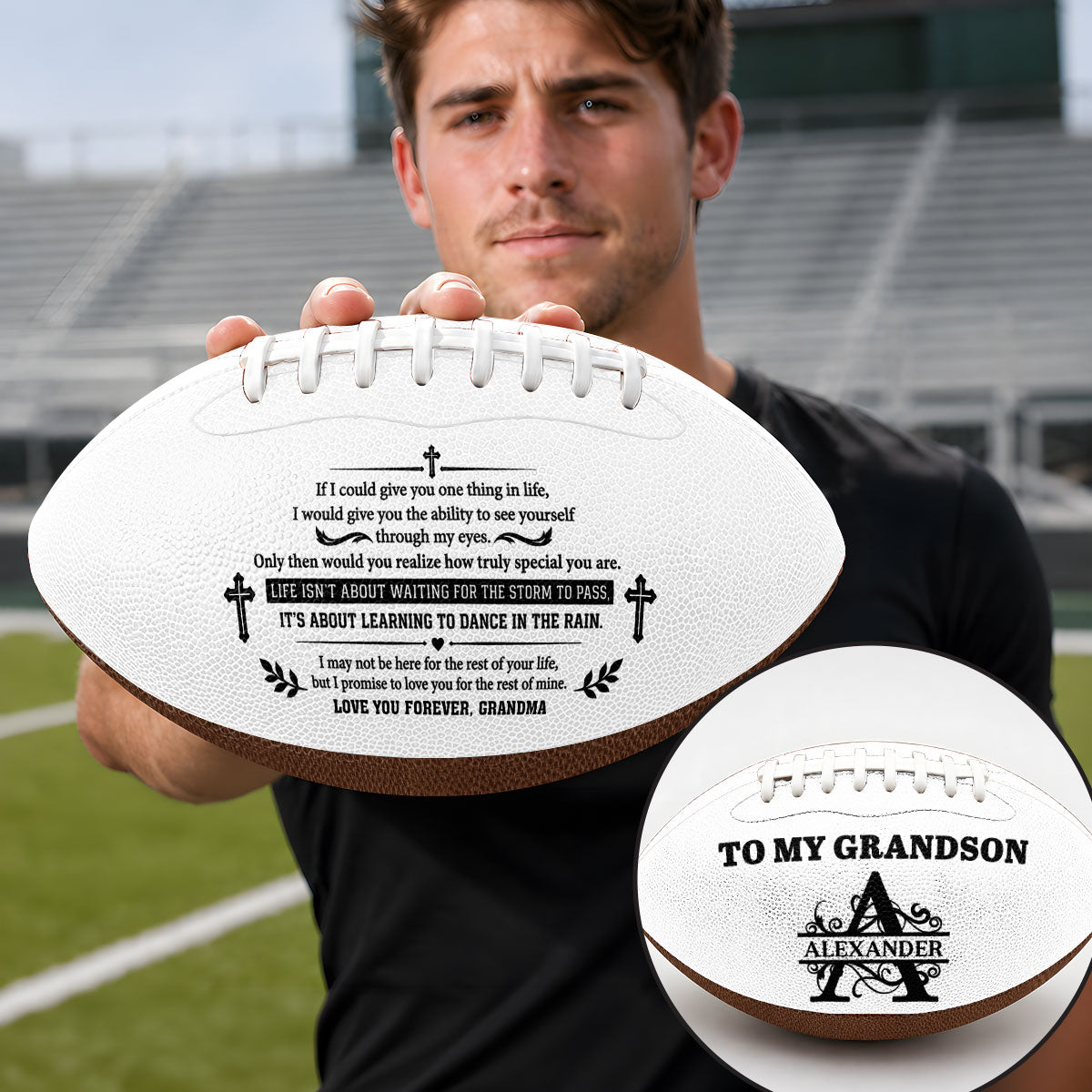 To My Grandson Life Isn't About Waiting For The Storm To Pass | Personalized Football