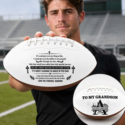 To My Grandson Life Isn't About Waiting For The Storm To Pass | Personalized Football