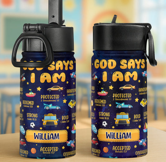 God Says I Am | Personalized Kids Stainless Steel Water Bottle