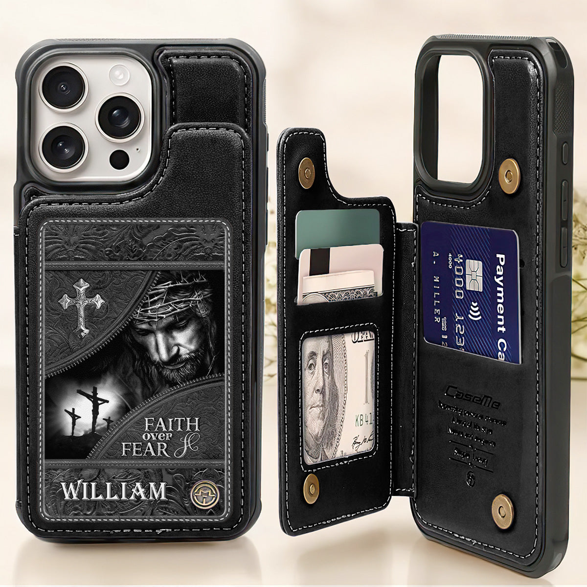 Faith Over Fear | Personalized Leather Flip Wallet Phone Case