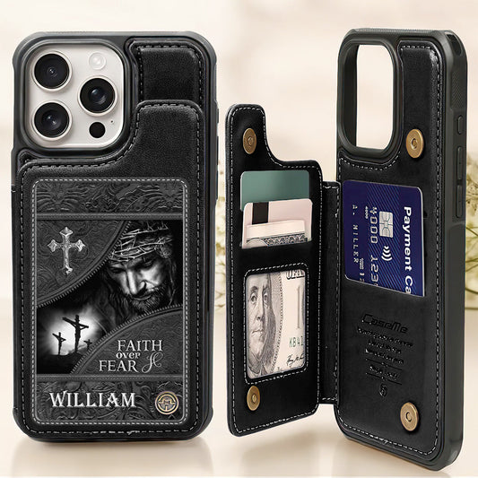 Faith Over Fear | Personalized Leather Flip Wallet Phone Case